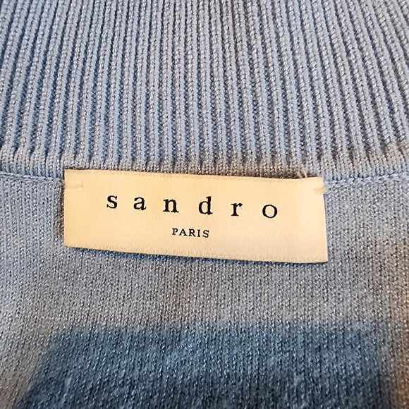 SANDRO Women Sweater Keep On Dancing Slogan Sweater in Blue, L, V Neck,Casual - Picture 2 of 16